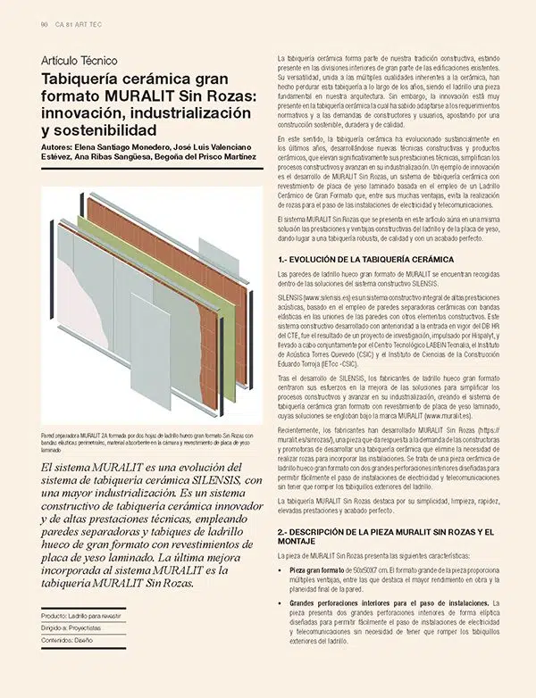 Tabiquería cerámica gran formato MURALIT Sin Rozas: innovación, industrialización y sostenibilidad