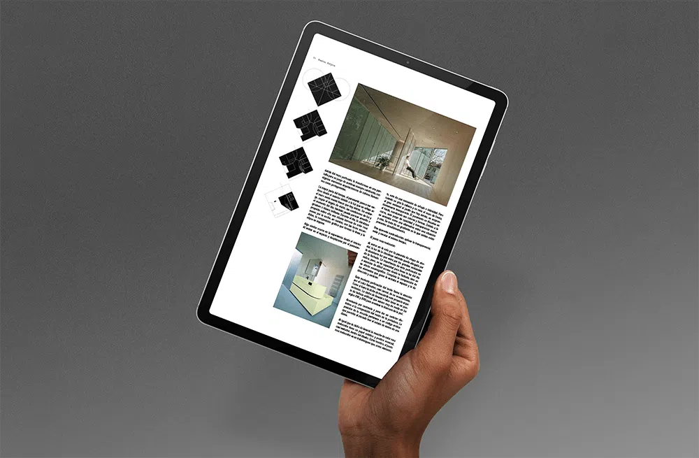 Vista de una página de la revista conarquitectura 82 en una tablet
