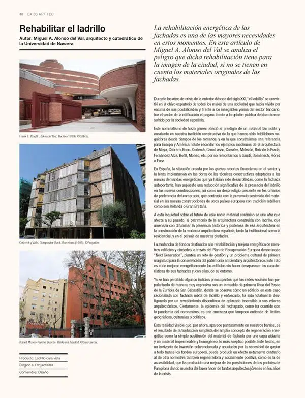 Rehabilitación energética con ladrillo: diseño, sostenibilidad, eficiencia energética y durabilidad