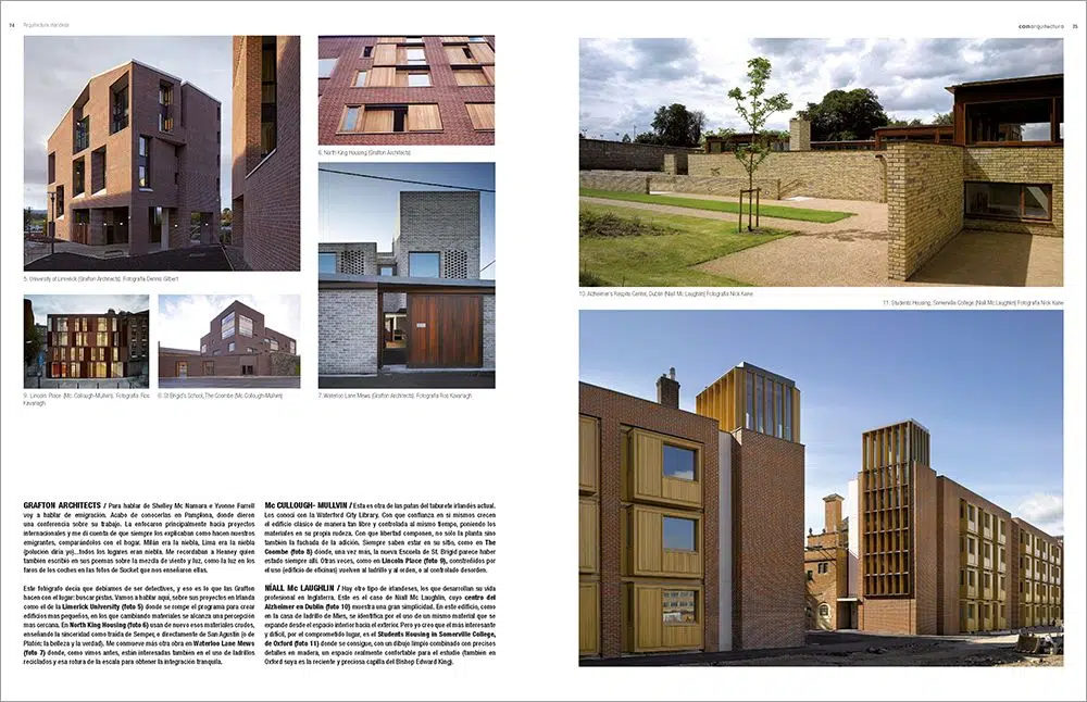 dos páginas con obras de arquitectura contemporánea con ladrillo en Irlanda