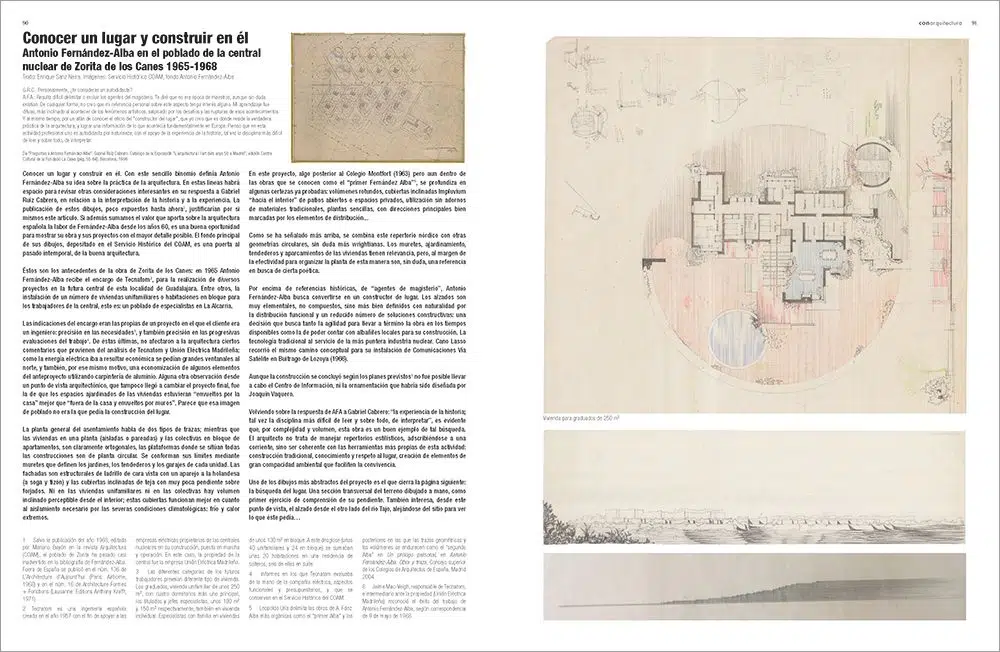 Dos páginas con dibujos del poblado en Zorita de los Canes (1965-1968) de Fernández-Alba