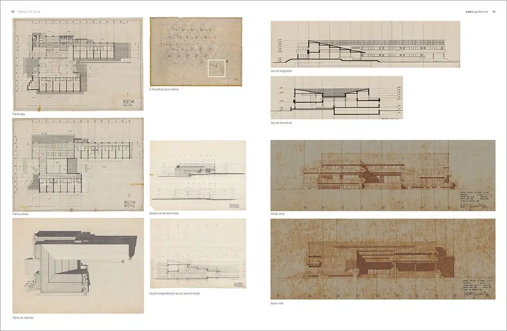 Dos páginas con dibujos del poblado en Zorita de los Canes (1965-1968) de Fernández-Alba
