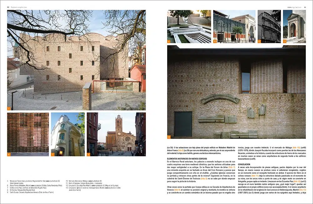 Dos páginas de Raptando arquitectura gastada por el tiempo / Materiales usados en contra del "aggiornamento"