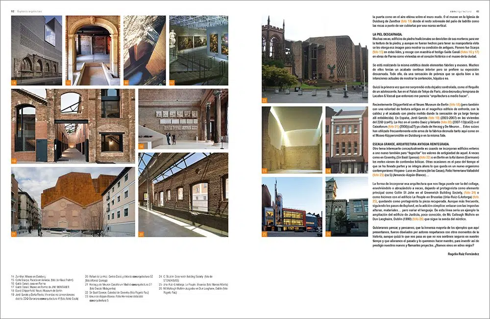 Dos páginas de Raptando arquitectura gastada por el tiempo / Materiales usados en contra del "aggiornamento"