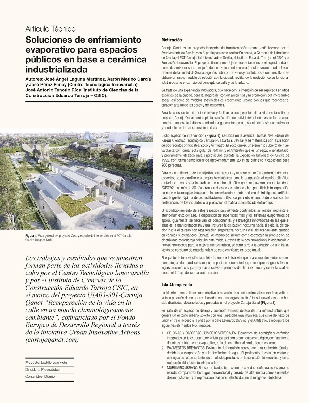 Soluciones de enfriamiento evaporativo para espacios públicos en base a cerámica industrializada