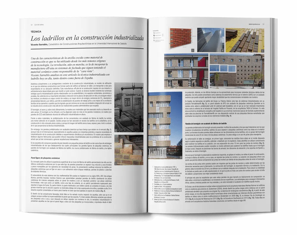 Vista de un pliego de la revista conarquitectura 84 sobre industrialización