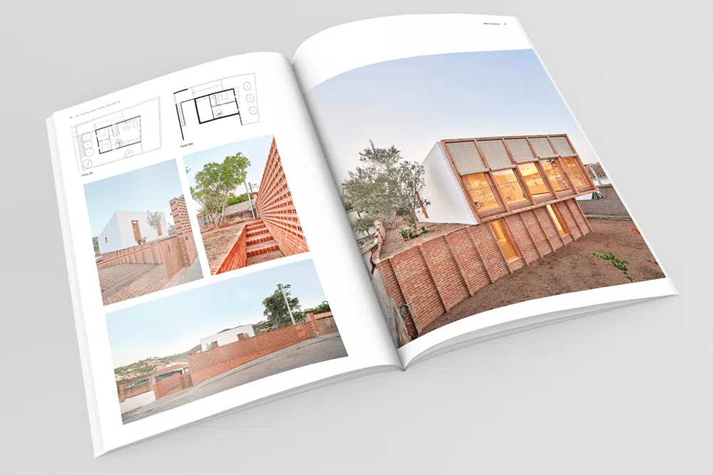 Pliego de la revista conarquitectura 87 en papel, sobre fachadas singulares. Obra Casa sobre un zócalo de ladrillo