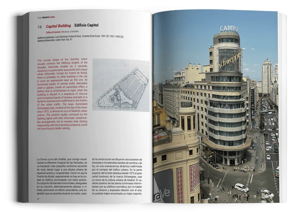 View of two pages from the Guía Madrid Guide featuring the architectural work Capitol Building